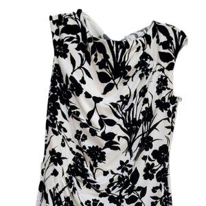 Black and white print shirred dress